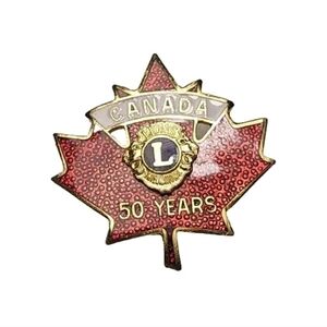 Vintage Lions Club International CANADA 50 Years Commemorative Maple Leaf Enamel